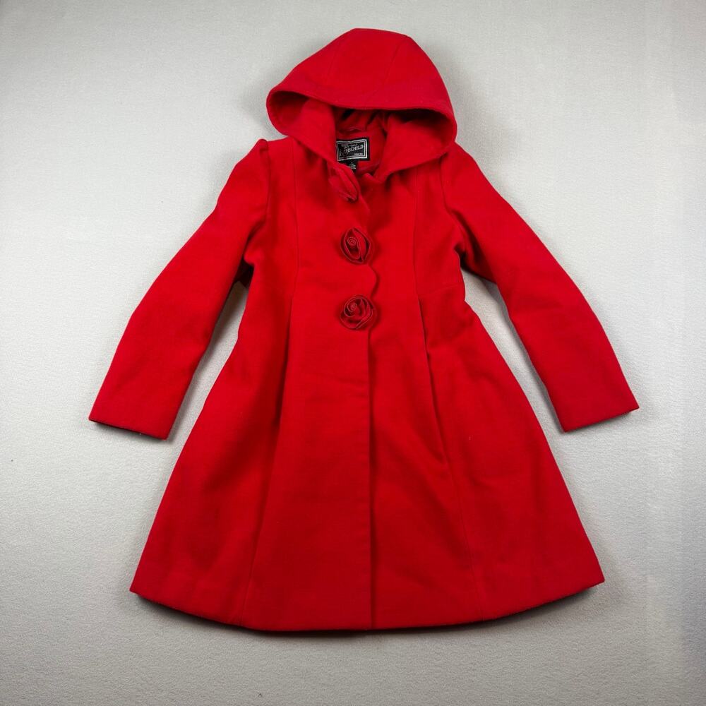 Rothschild Girls Red Hooded Wool Blend Coat Size 7/8